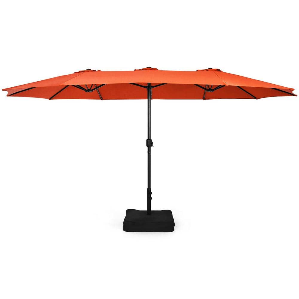 15 ft. Metal Double-Sided Twin Patio Market Umbrella with Crank and Base in