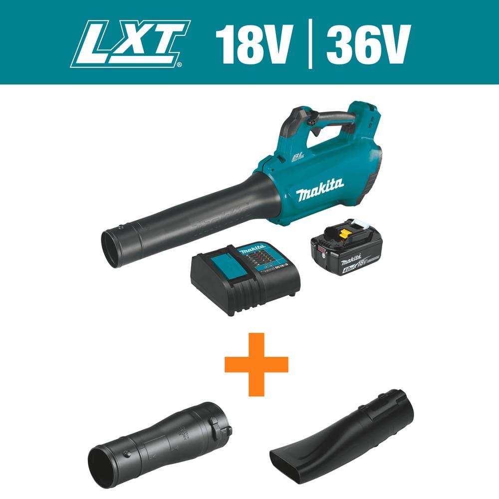 Makita 116 MPH 459 CFM LXT 18V Lithium-Ion Brushless Cordless Leaf Blower Kit with Blower Nozzle and Flat End Nozzle XBU03SM1191L135 - The Home Depot