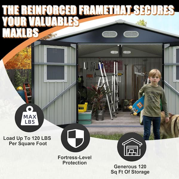 8 ft. W x 8 ft. D Metal Outdoor Storage Shed, Four daylight