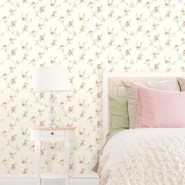 White Wedding Trail Wallpaper in Pink, Purple and Blue