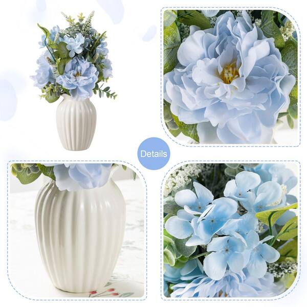 Glitzhome 18 in. H Blue Artificial Peony and Hydrangea with