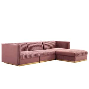 Sanguine 118 in. W Channel Tufted Performance Velvet 4-Piece Modular Sectional Sofa in Dusty Rose Pink