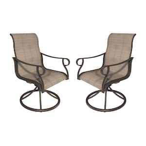 Swivel Textilene Metal Outdoor Patio Dining Chair in Light Taupe (Set of 2)