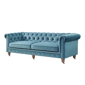 Macey 33.5 in. Width Teal Velvet Button Tufted 2-Seats Chesterfield Sofa