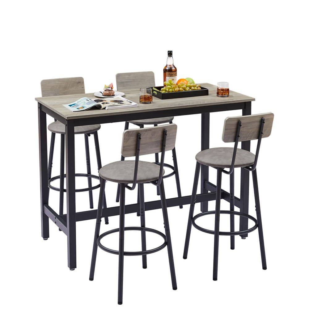 5 Piece Bar Table Set with 4 Bar stools PU Soft seat with backrest, Grey，Seats 4 price history on PriceWatchPro