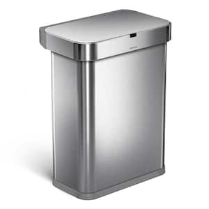 58 l Rectangular Sensor Trash Can with Voice and Motion Control, Brushed Stainless Steel