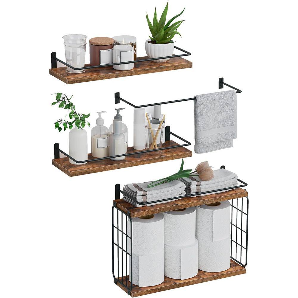 14.7 in. W x 5.8 in. D Rustic Brown Decorative Wall Shelf, 4 plus 1 Tier