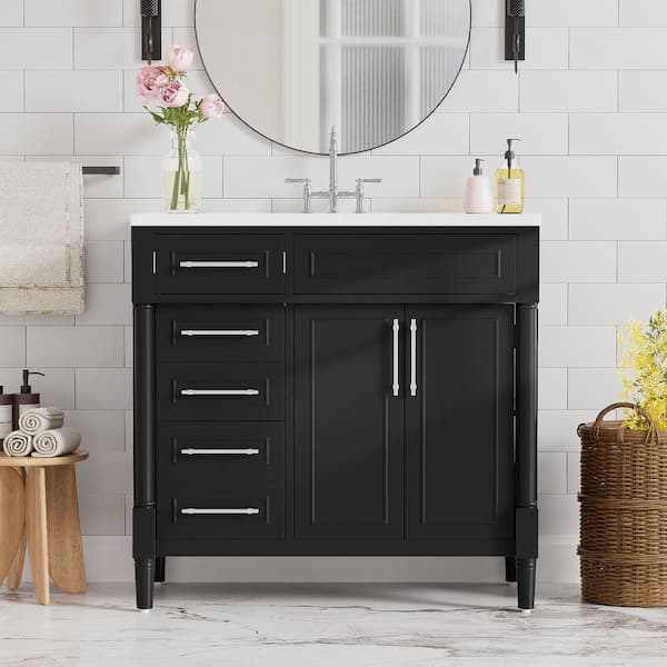 Unbranded 36 in. W x 18 in. D x 34 in. H Freestanding Bath Vanity in Black with White Cultured Marble Top