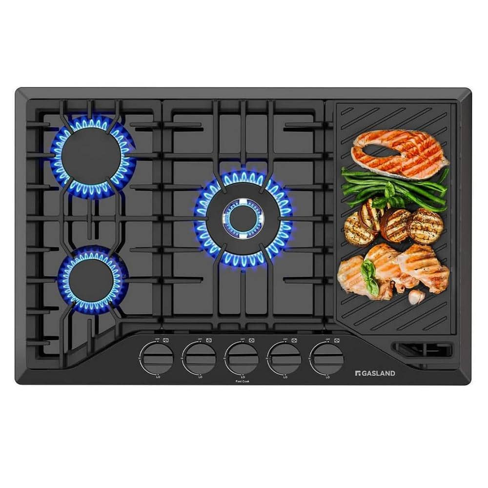 30 in. Recessed Gas Cooktop in Stainless Steel with Griddle and 5-Sealed Burners