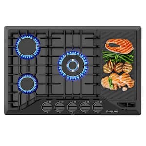 30 in. Recessed Gas Cooktop in Stainless Steel with Griddle and 5-Sealed Burners