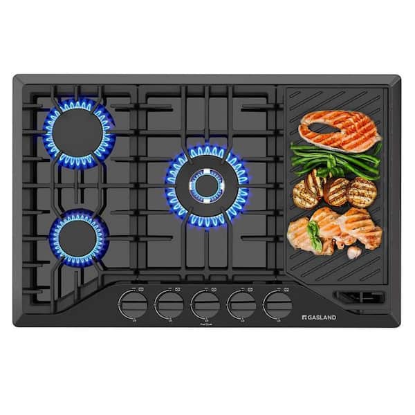 GASLAND 30 in. Recessed Gas Cooktop in Stainless Steel with Griddle and 5-Sealed Burners, CSA certified