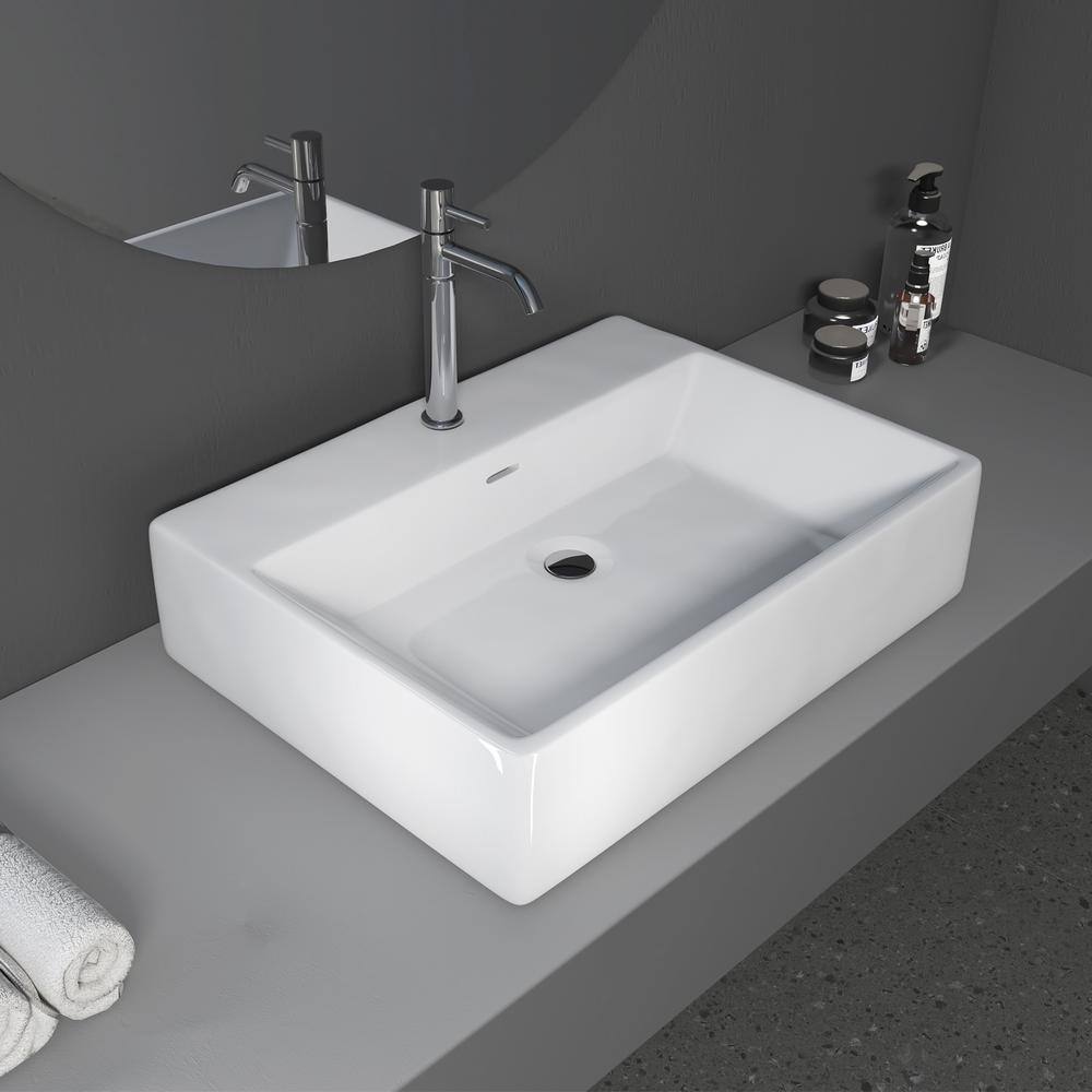 Altair 24'' White Ceramic Rectangular Bathroom Sink with Overflow