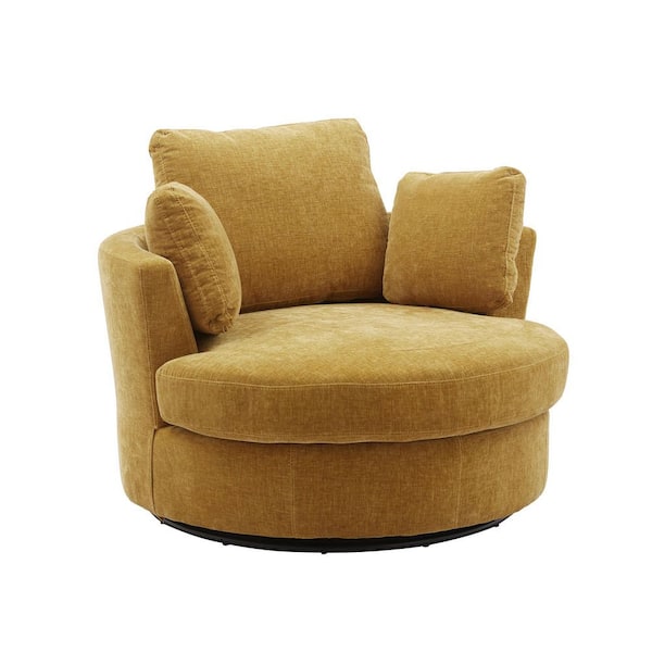 Unbranded Mustard 360° Swivel Chenille Accent Barrel Chair with 3 Pillows