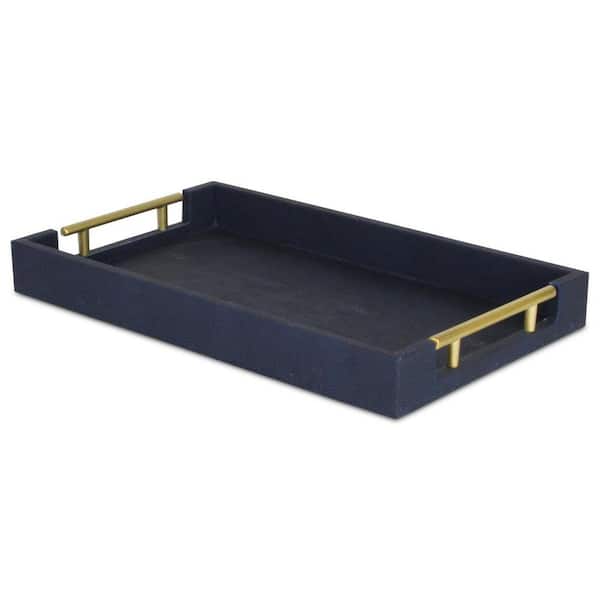 Blue Rectangle Wood 15.75 in. Decorative Serving Tray