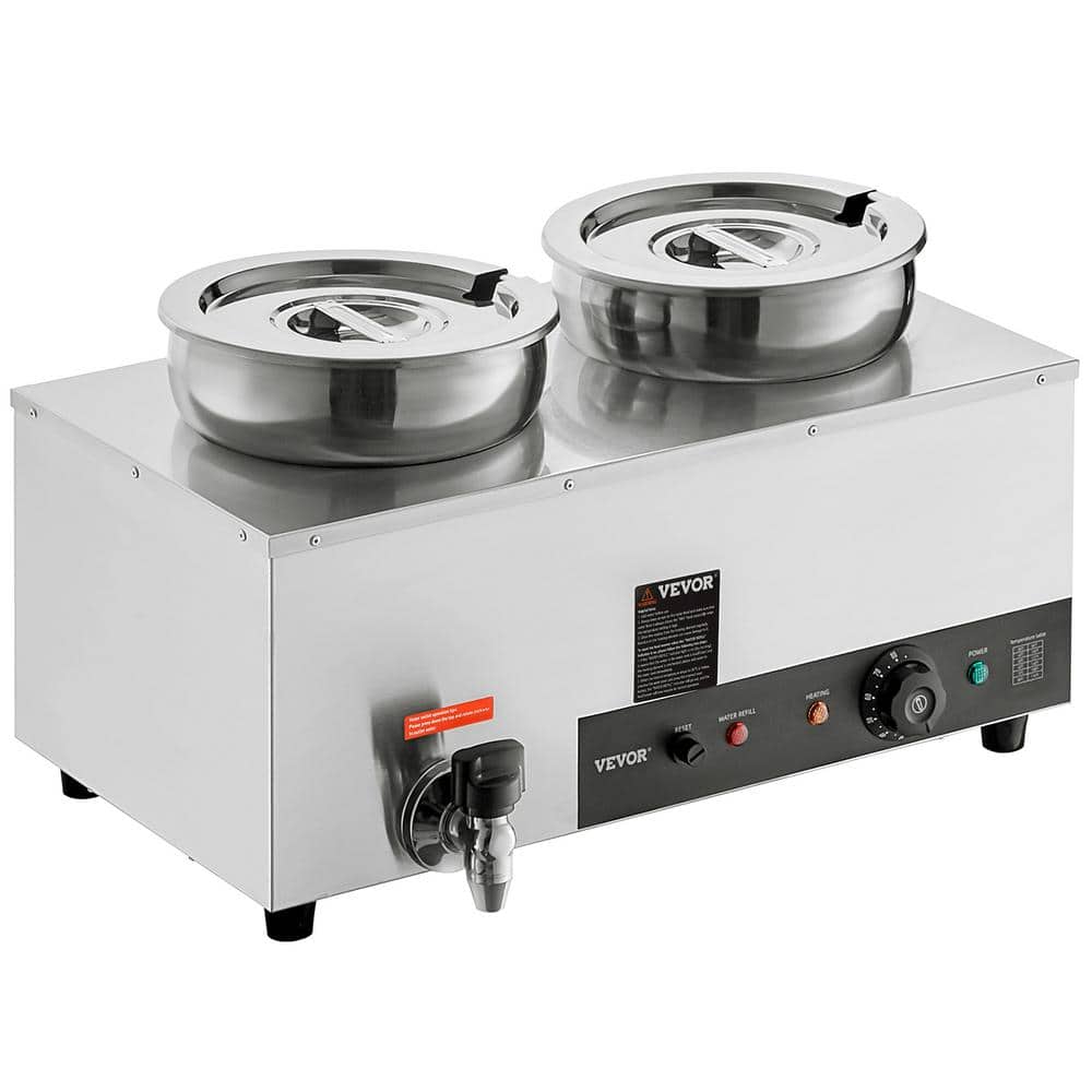 VEVOR Electric Soup Warmer Dual 7.4 qt. Stainless Steel Round Pot 86~185Â°F Adjustable Temp 1200 Watt Commercial Bain Marie