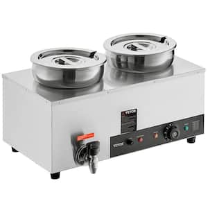 Electric Soup Warmer Dual 7.4 qt. Stainless Steel Round Pot 86~185°F Adjustable Temp 1200 Watt Commercial Bain Marie