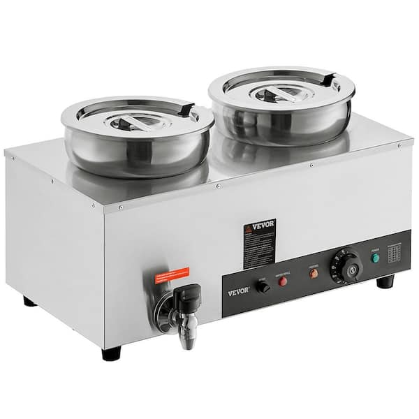 VEVOR Electric Soup Warmer Dual 7.4 qt. Stainless Steel Round Pot 86~185°F Adjustable Temp 1200 Watt Commercial Bain Marie