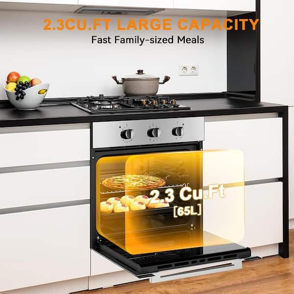24 in. Built-In Single Electric Wall Oven in Stainless-Steel with Rotisserie and Convection System, 9 Cooking Modes
