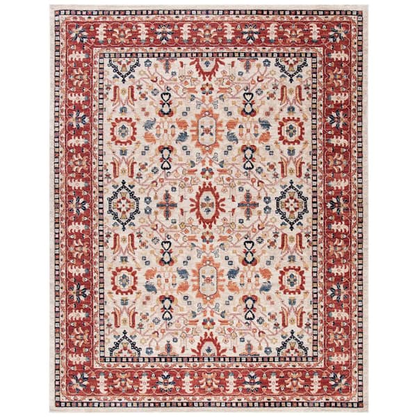 Charleston Ivory/Red 9 ft. x 12 ft. Floral Border Area Rug