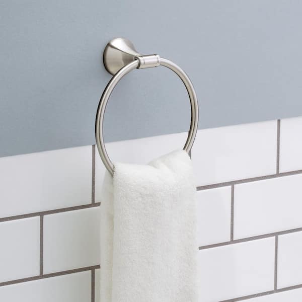 Foundations Design Series Wall Mounted Round Closed Towel Ring Bath Hardware Accessory in SpotShield Brushed Nickel