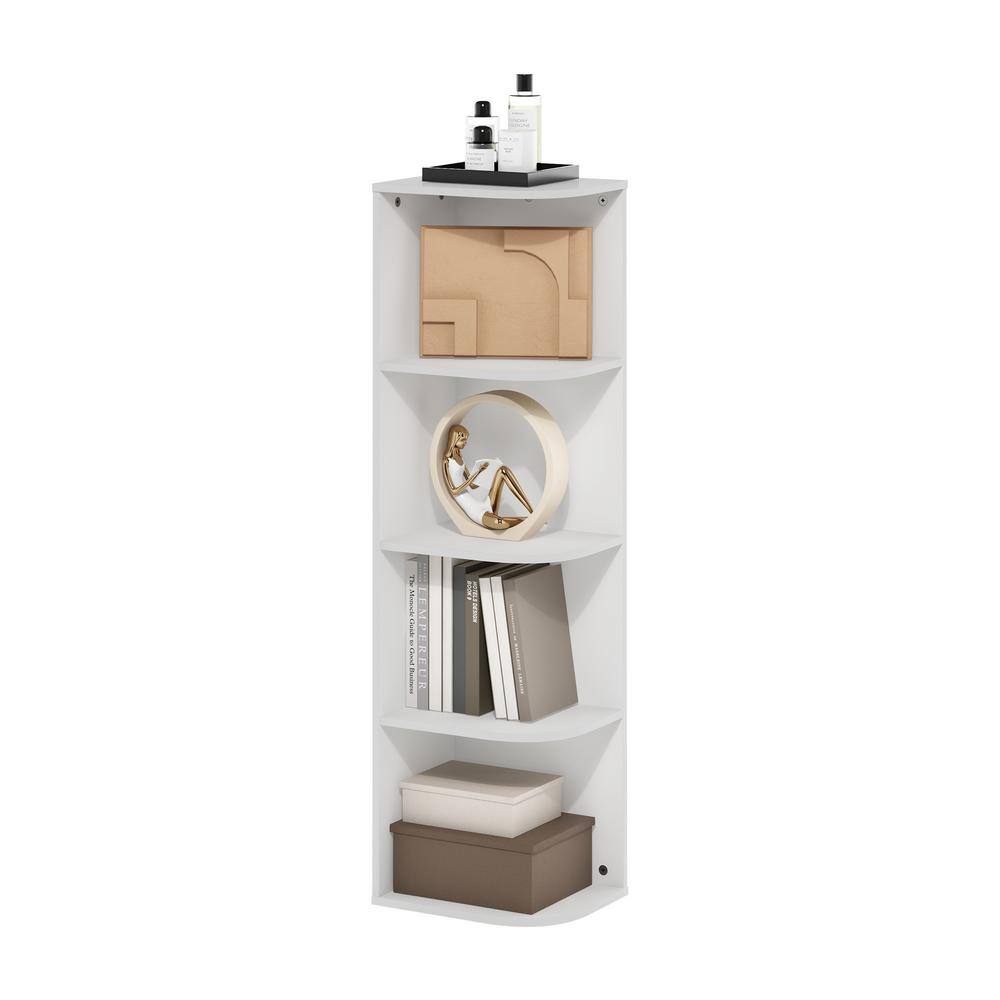 White Composite Wood 4-Tier Corner Bookcase