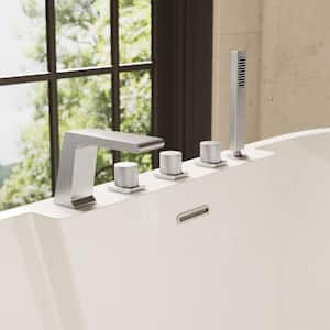 Bathtub Faucet 3-Handle Deck Mount Roman Tub Faucet with Handheld in Brushed Nickel Valve Included