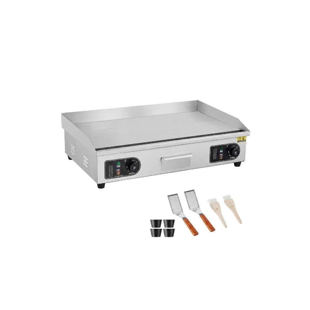 28.7 in. Electric Griddle 2800W, Flat Top, Adjustable 122-572Â°F, Stainless Body, Hardwired No Plug