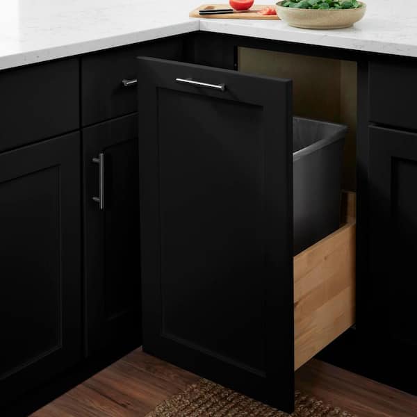 Avondale 18 in. W x 24 in. D x 34.5 in. H Ready to Assemble Plywood Shaker Trash Can Kitchen Cabinet in Raven Black