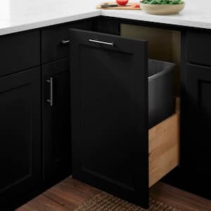 Avondale 18 in W x 24 in D x 34.5 in H Ready to Assemble Plywood Shaker Double Trash Can Kitchen Cabinet in Raven Black