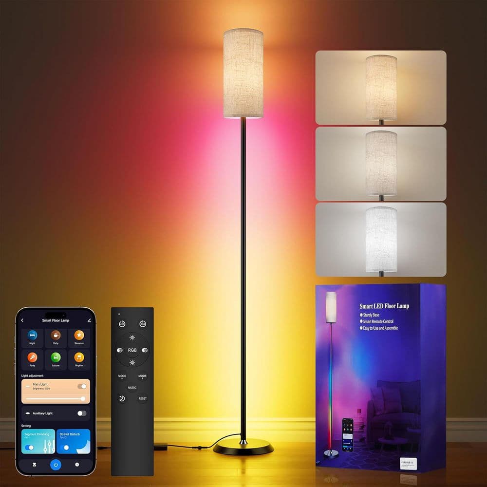 65.3 in. Black Torchiere Smart Floor Lamp 16 Million Colors with Music Sync App, Remote Control for Living Room Bedroom price history on PriceWatchPro