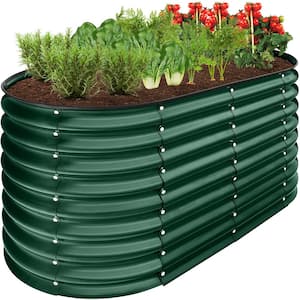 4 ft. x 2 ft. x 2 ft. Dark Green Oval Steel Raised Garden Bed Planter Box for Vegetables, Flowers, Herbs