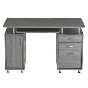 47.5 in. Retangular Gray Wood Writing Workstation Computer Desk for Home Office with Cabinet and Drawers