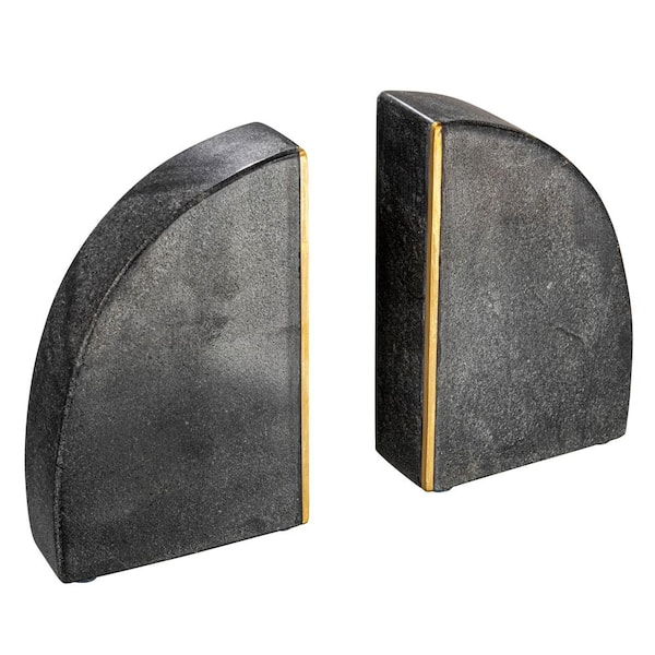Black Arched Semicircle Marble Bookends with Brass Stripes (Set of 2)