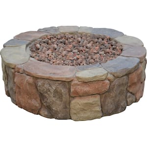 Petra 36 in. Round Envirostone Gas Brown Fire Pit with Cover