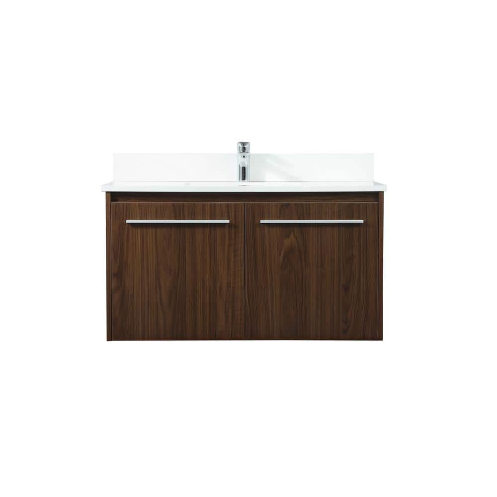 36 in. W Single Bath Vanity in Walnut with Engineered Stone Vanity Top in I