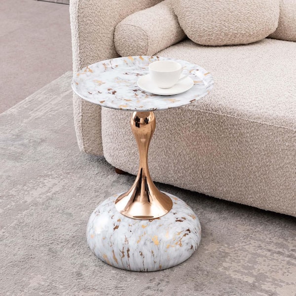 Unbranded 15.7 in. White Round Metal Mermaid Tail End Table Modern Small Side Table for Living Room, Bedroom