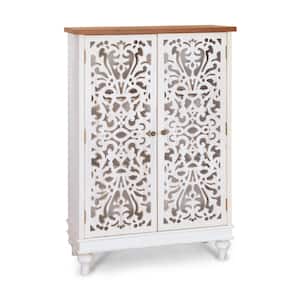 White Hollow-Carved Tall Cabinet with 2-Door