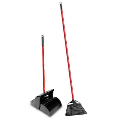 11 in. High Power Indoor/Outdoor Angle Broom with Steel Handle and Lobby Dustpan with Closed Lid Combo Set