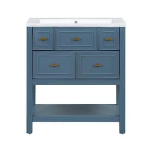 30 in. W Single Sink Freestanding Bath Vanity in Blue with White Resin Top