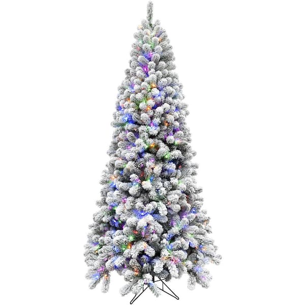 Fraser Hill Farm 6.5-ft. Pre-Lit Snow Flocked Alaskan Pine Artificial Christmas Tree, Multi-Color LED Lights