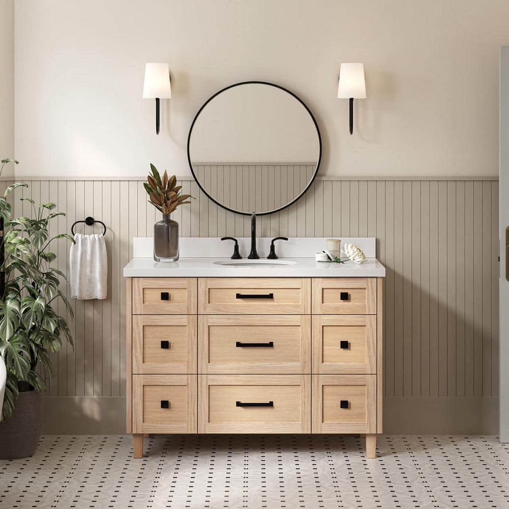 Monroe 48 in. Single Sink Freestanding Bathroom Vanity in Oak with Pure White Quartz Top price history on PriceWatchPro