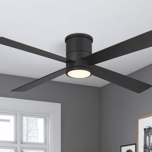 Falco Flush 54 in. Indoor Coal Black Low Profile Flush Mount Ceiling Fan with Integrated LED and Remote Control Included