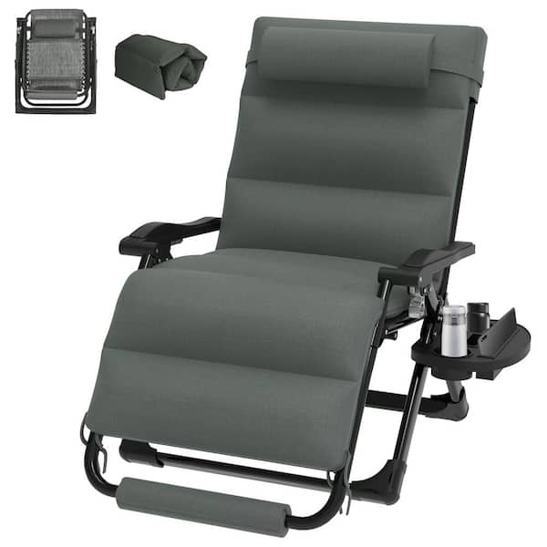 SEEUTEK Ailly 27 in. Metal Outdoor Patio Oversized Zero Gravity Chaise Lounge Reclining Camping with Washable Grey Cushion