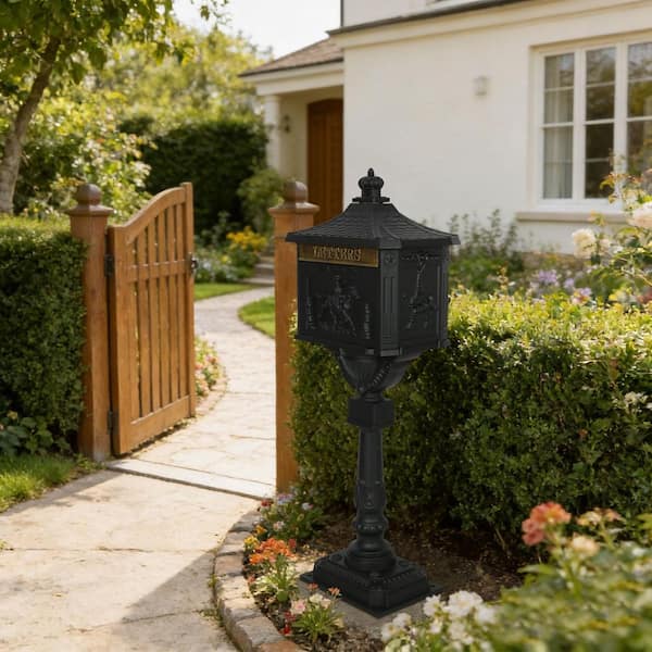 Tatayosi Black Cast Aluminum Mail Box, Outdoor Patio Garden Decor