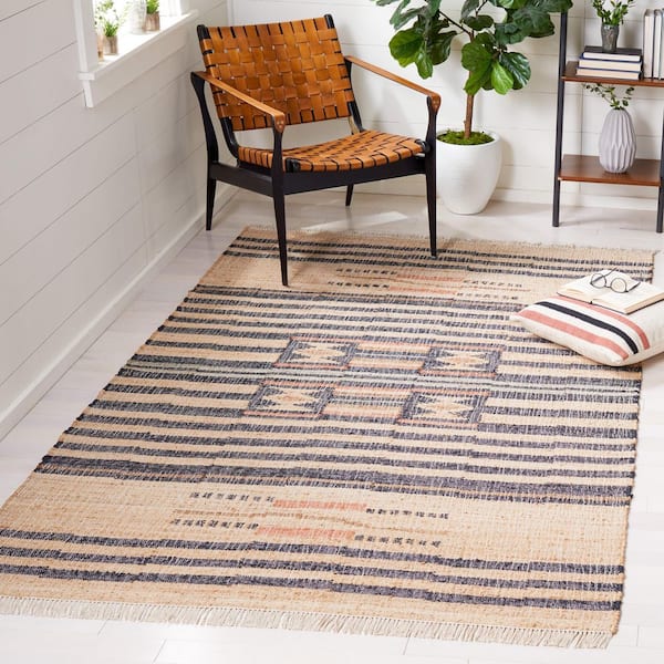 Kilim Natural/Black 6 ft. x 9 ft. Striped Native American Area Rug