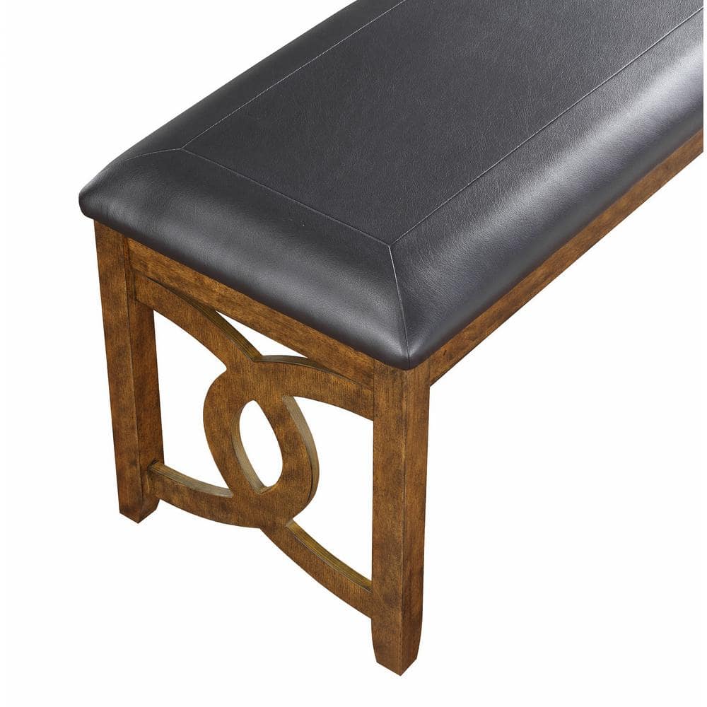 Gia 46" Brown Solid Wood and Faux Leather Bench