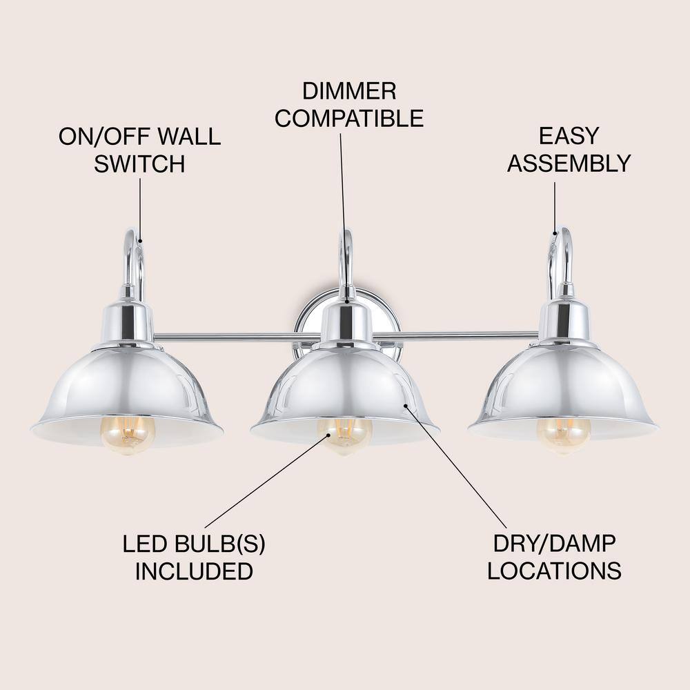 Frisco 26.5" Chrome Polished Metal 3-Light Vanity Fixture
