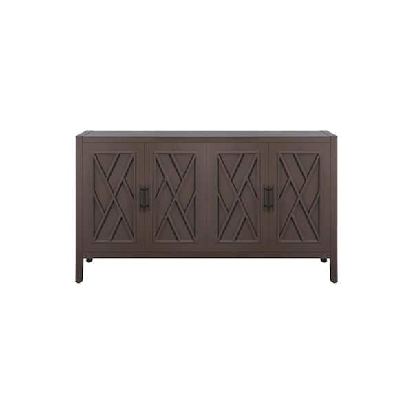 COWLOWN 59.8 in. W x 15.7 in. D x 32.3 in. H Coffee Brown American Country Vintage Linen Cabinet with 4 Doors