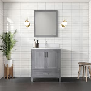 Jacques 30 in. W x 22 in. D Distressed Grey Bath Vanity, White Quartz Top, and 28 in. Mirror