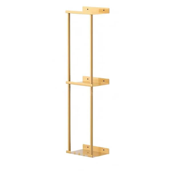 Vertical 2-Tier Screw-In Towel Rack Powder Coated Stainless Steel, Holds up 6 Large Bath Sheets for Bathroom, in Gold